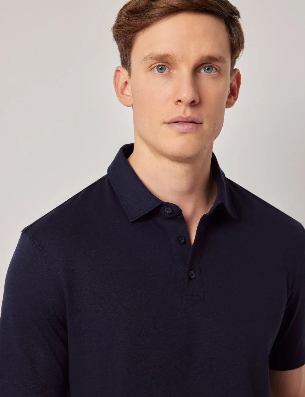 Beige Cotton-Linen Polo Shirt – Short Sleeve