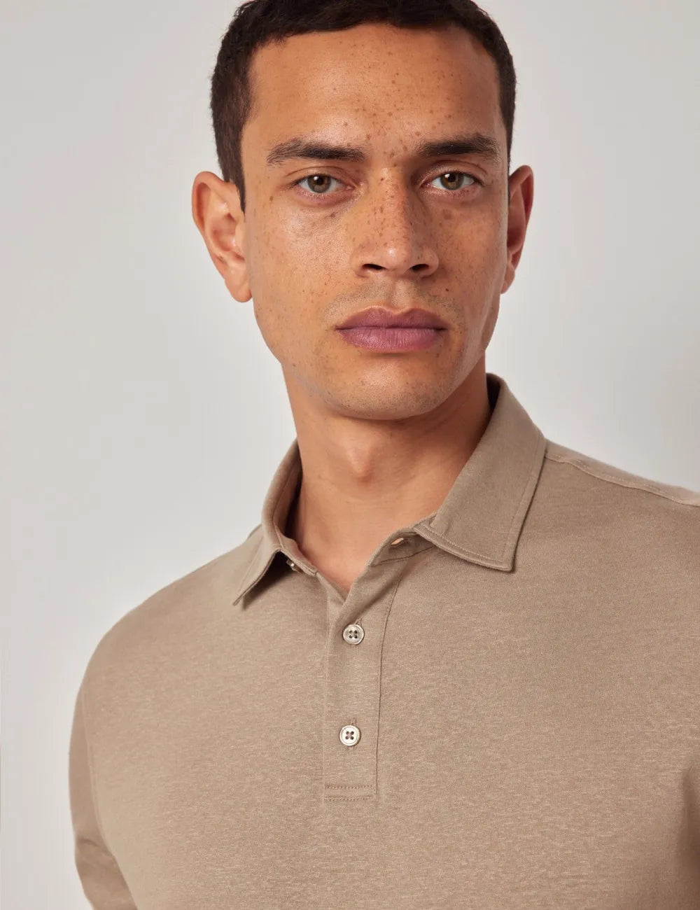 Beige Cotton-Linen Polo Shirt – Short Sleeve