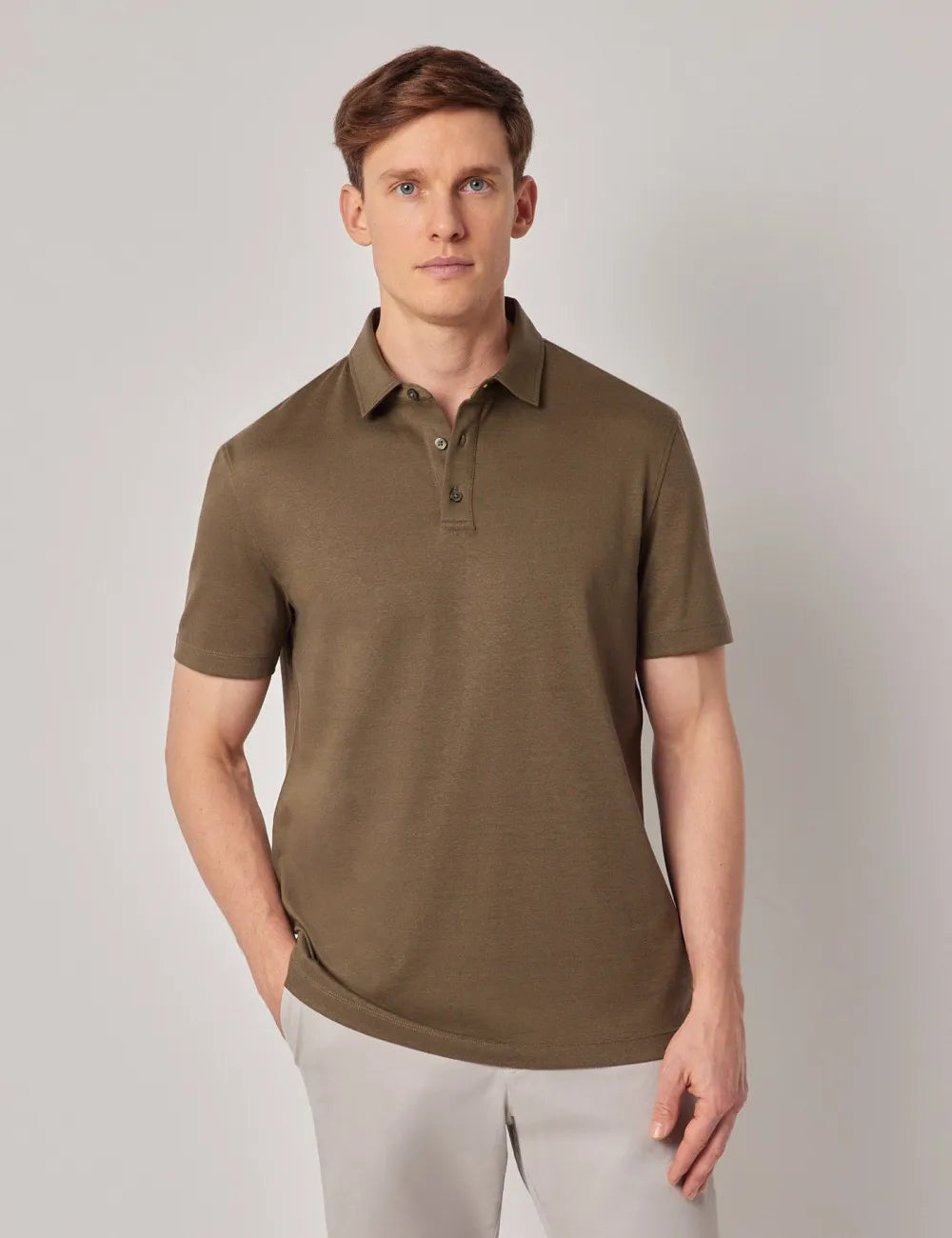 Beige Cotton-Linen Polo Shirt – Short Sleeve