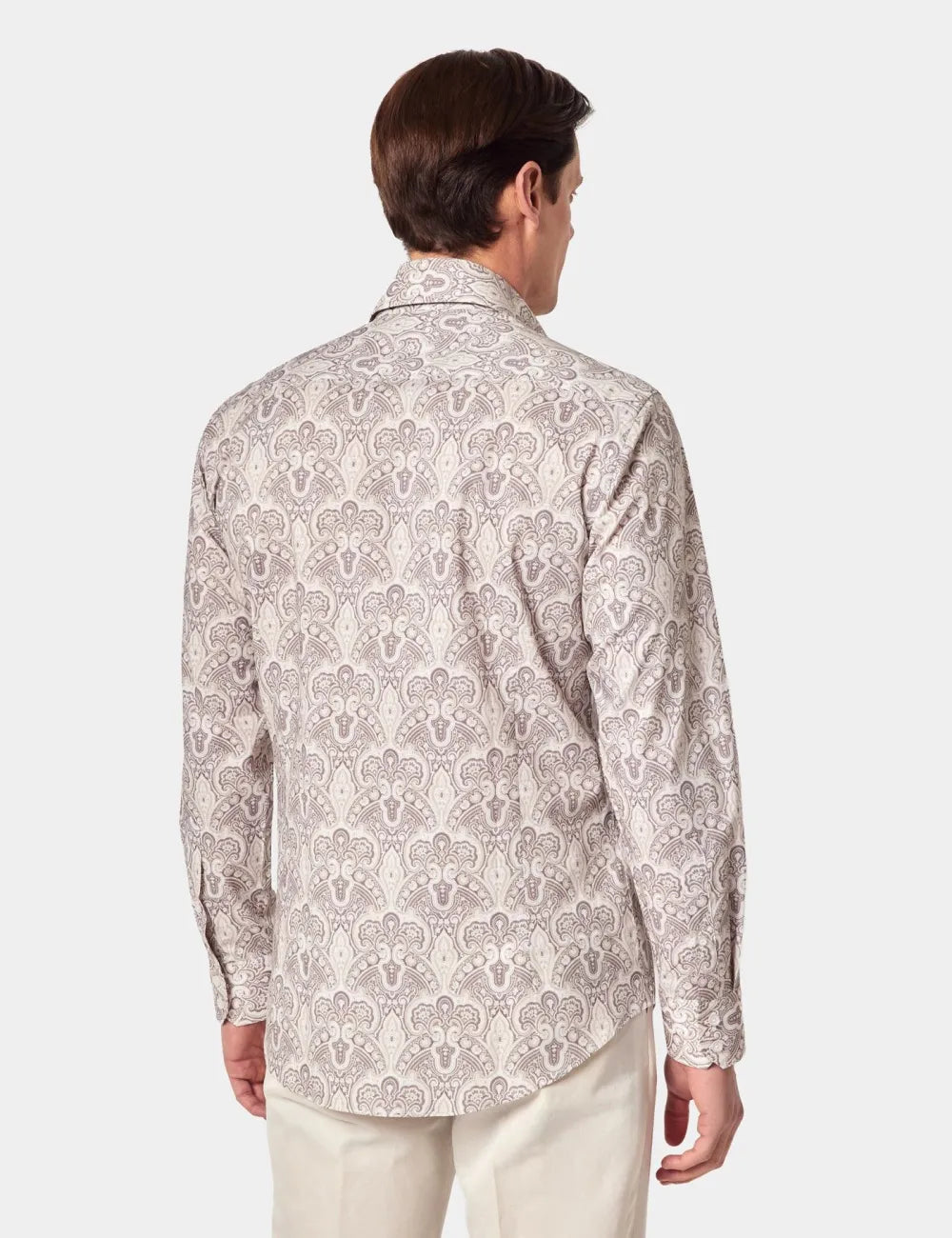 Beige & Brown Paisley Slim Curtis Shirt - Mid-Collar