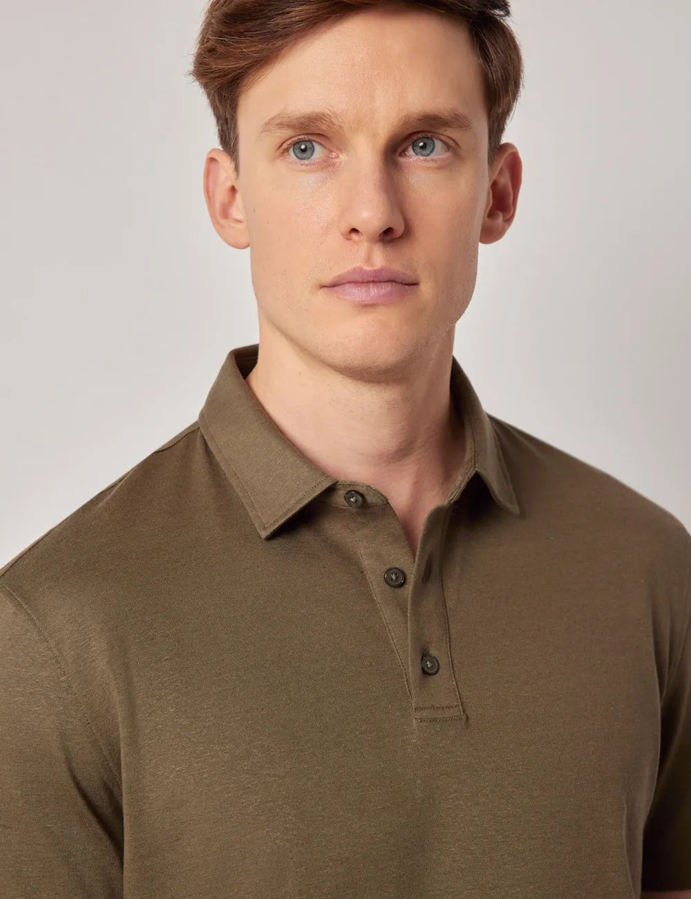 Beige Cotton-Linen Polo Shirt – Short Sleeve