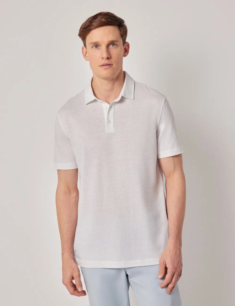 Beige Cotton-Linen Polo Shirt – Short Sleeve
