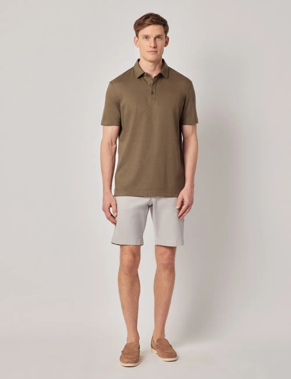 Beige Cotton-Linen Polo Shirt – Short Sleeve