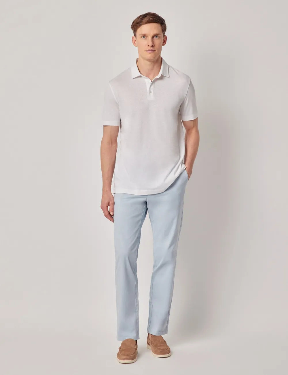 Beige Cotton-Linen Polo Shirt – Short Sleeve