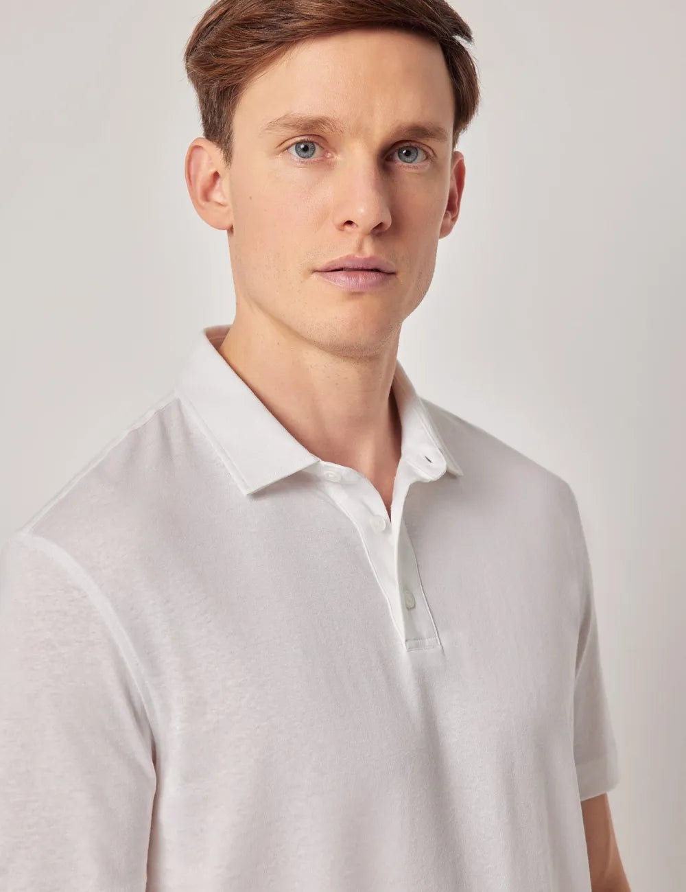 Beige Cotton-Linen Polo Shirt – Short Sleeve