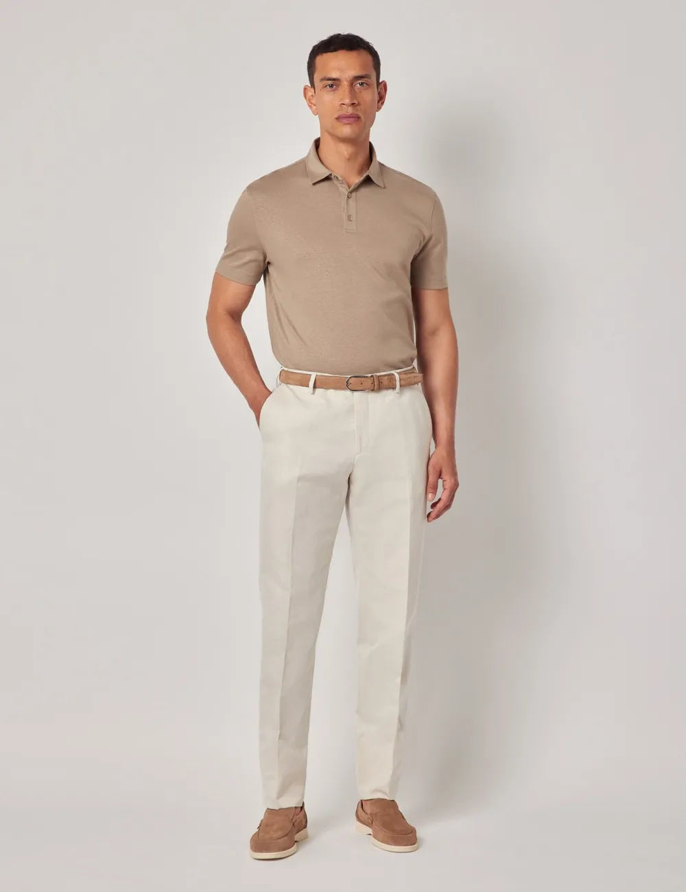 Beige Cotton-Linen Polo Shirt – Short Sleeve