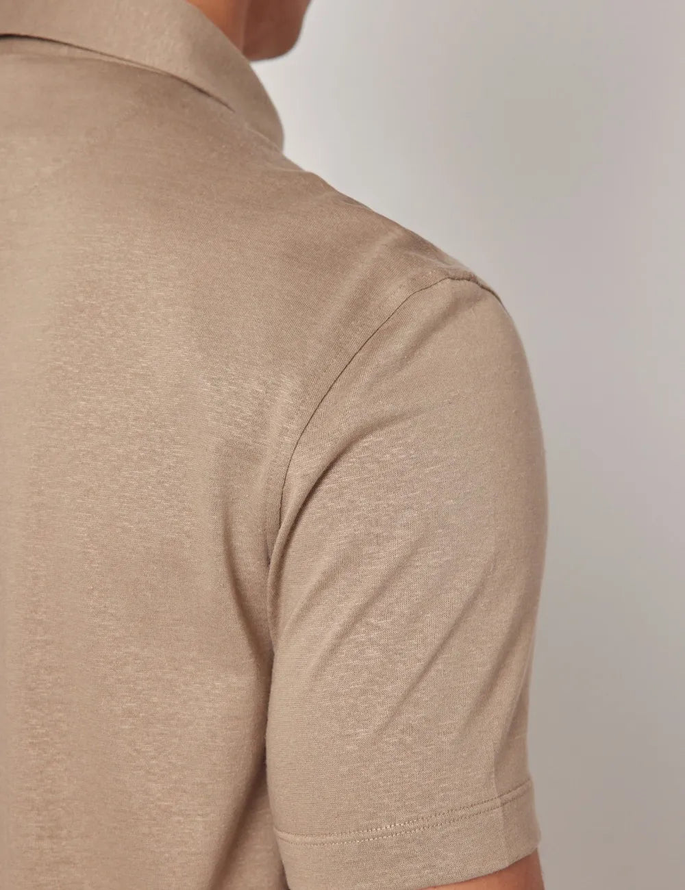 Beige Cotton-Linen Polo Shirt – Short Sleeve