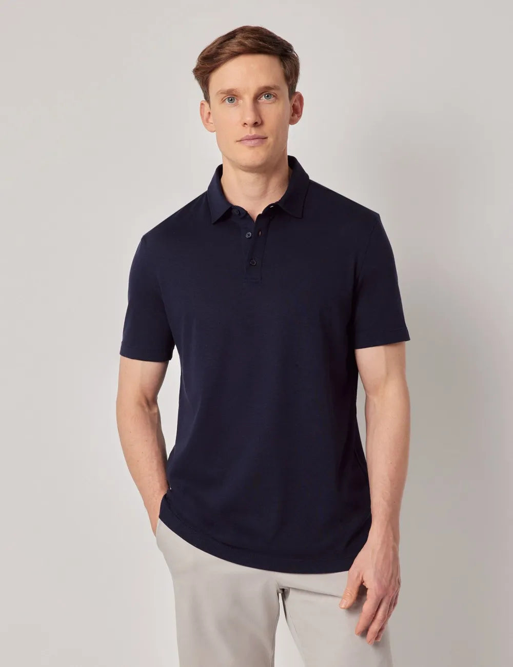 Beige Cotton-Linen Polo Shirt – Short Sleeve