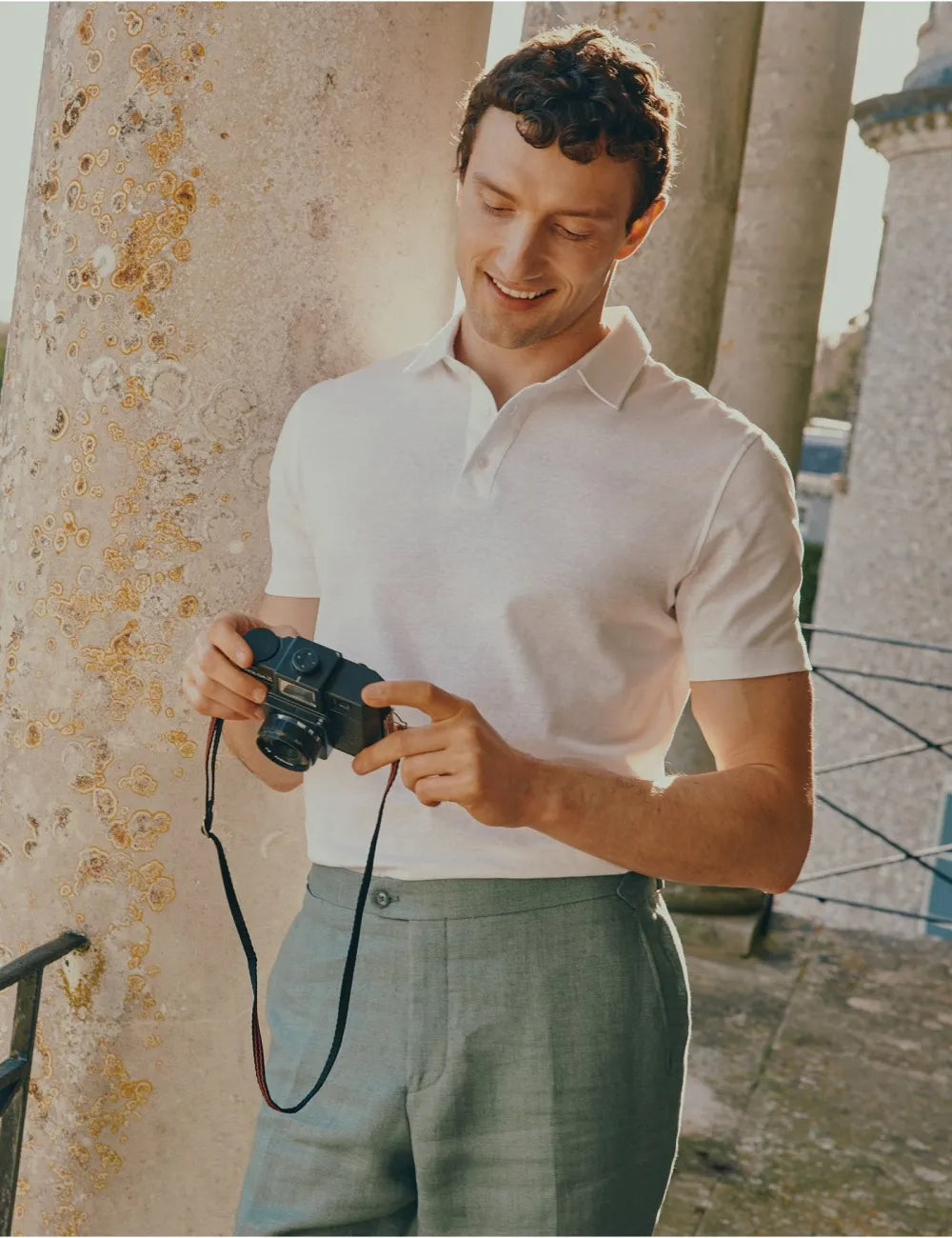 Beige Cotton-Linen Polo Shirt – Short Sleeve