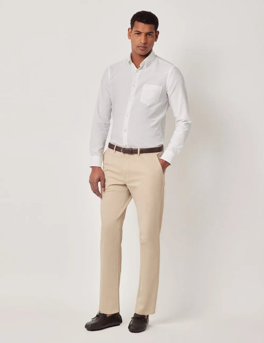 Beige Garment Dyed Cotton Stretch Regular Fit Chinos