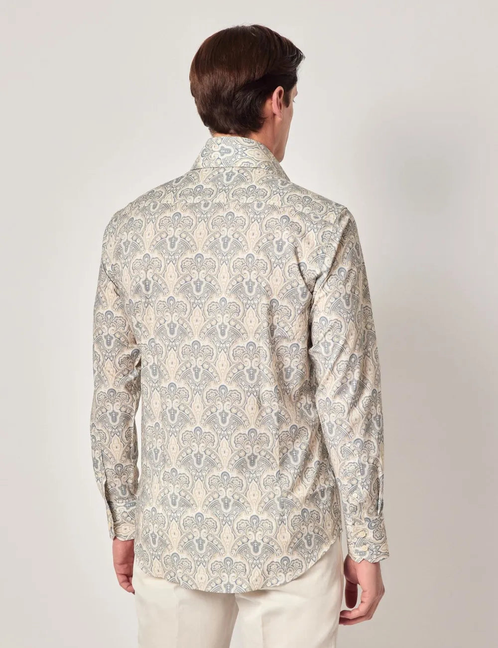 Beige & Blue Paisley Slim Curtis Shirt - High Collar