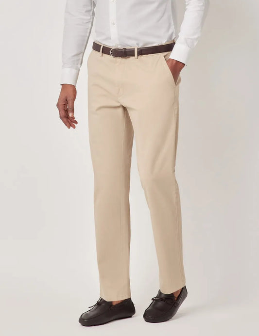 Beige Garment Dyed Cotton Stretch Regular Fit Chinos