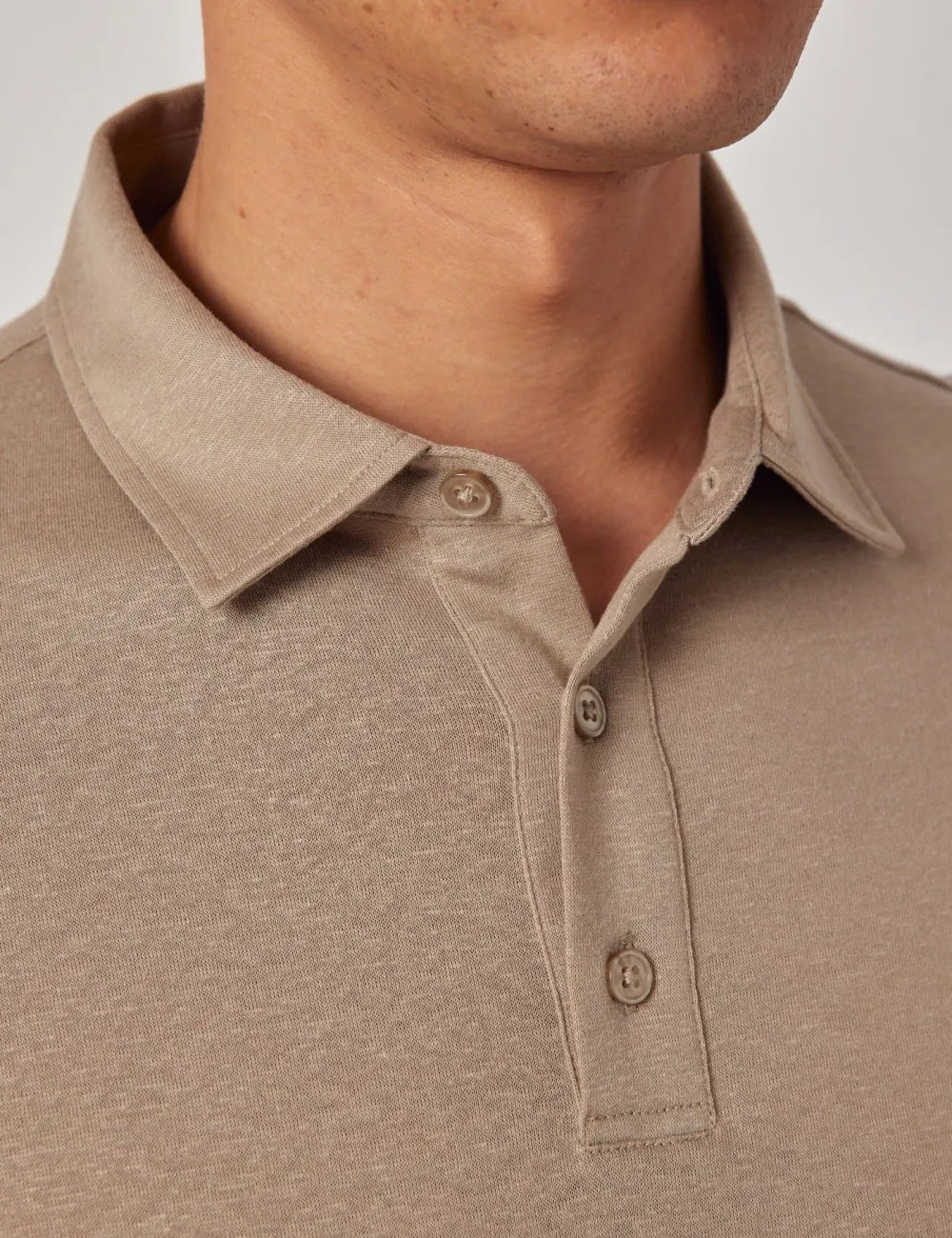 Beige Cotton-Linen Polo Shirt – Short Sleeve