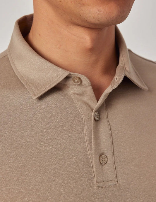 Beige Cotton-Linen Polo Shirt – Short Sleeve